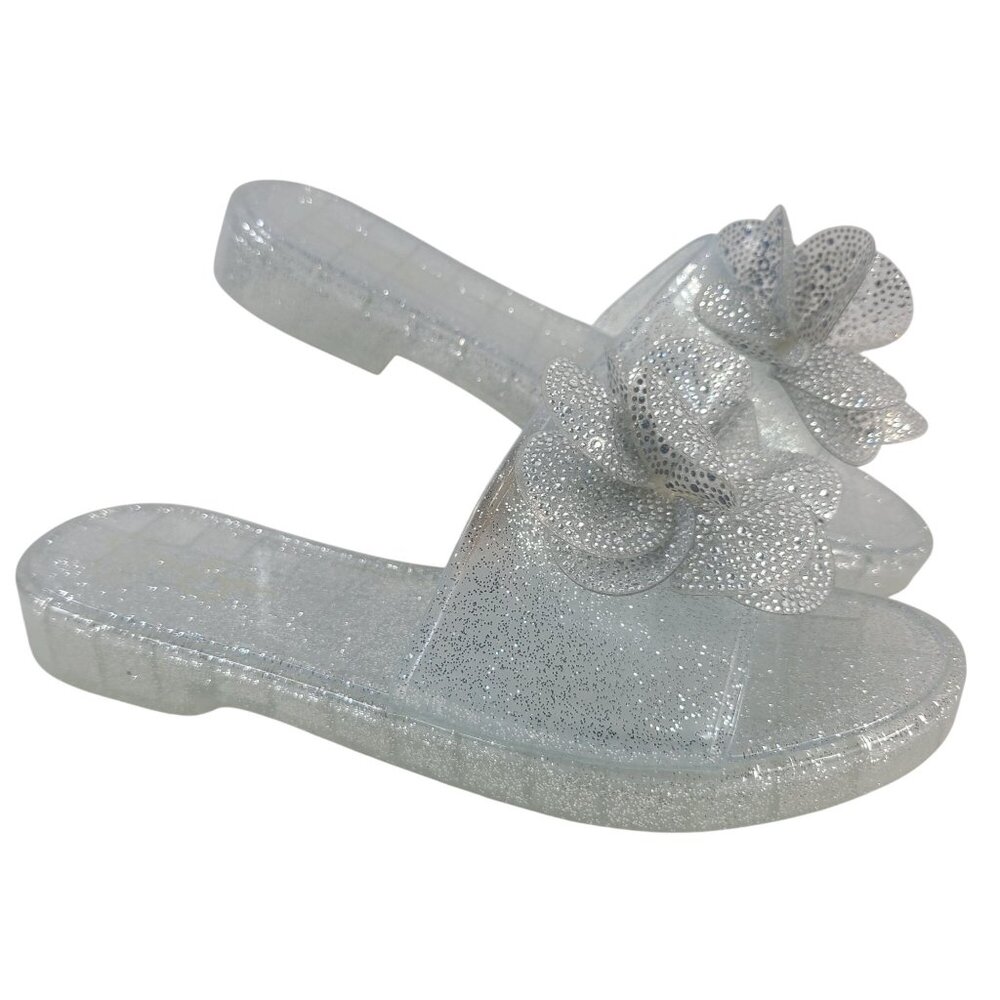 Jessica Simpson Kerah Womens Glitter Jelly Sandals With Floral Design Clear Sz10
